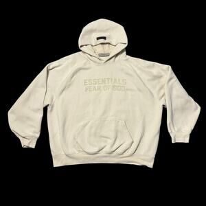 Authentic Fear of God Essentials Cream Pullover Hoodie Sweatshirt XL
